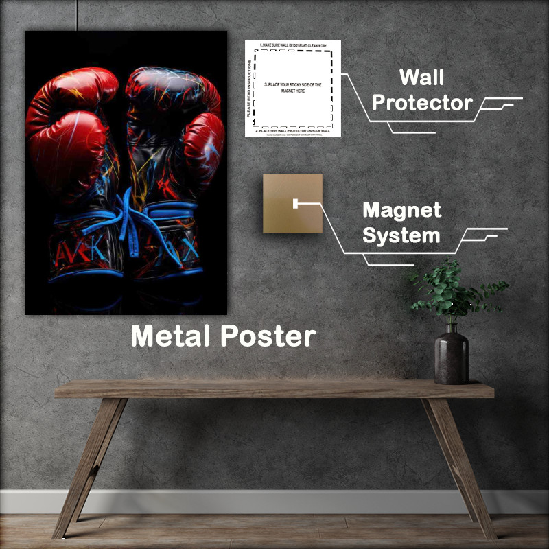 Buy Metal Poster : (Boxing gloves painting on black background)