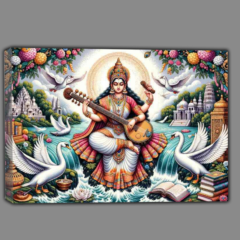 Buy Canvas : (Hindu goddess Saraswati deity of knowledge and arts)