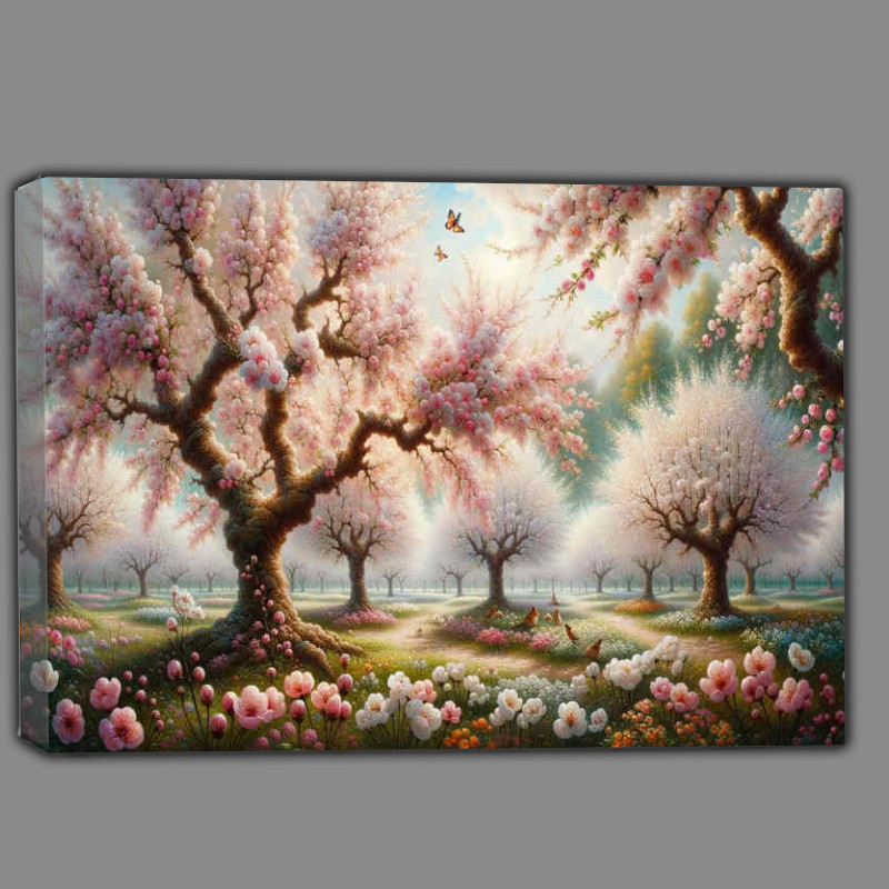 Buy Canvas : (Blossom Brilliance a serene orchard in spring Trees burst)