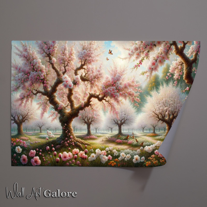 Buy Unframed Poster : (Blossom Brilliance a serene orchard in spring Trees burst)