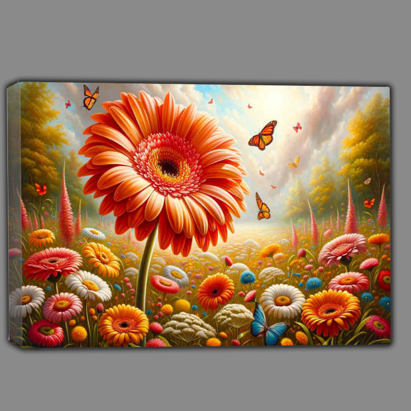 Buy Canvas : (Garden a radiant gerbera daisy flourishing in a sunlit meadow)