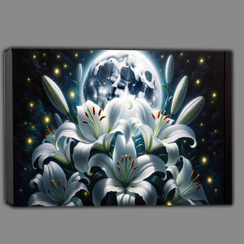 Buy Canvas : (Lunar white lilies glowing ethereally under the silver light)