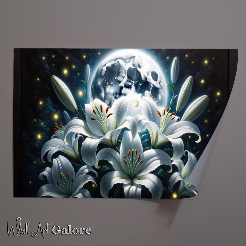 Buy Unframed Poster : (Lunar white lilies glowing ethereally under the silver light)