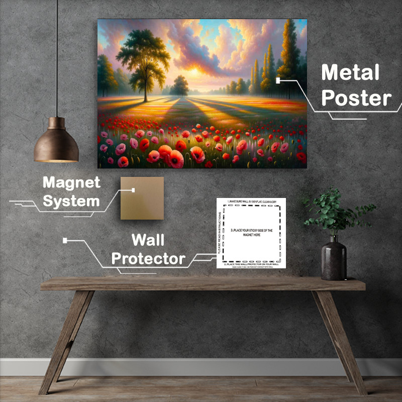 Buy Metal Poster : (Natures Serenade a serene meadow beneath a pastel)