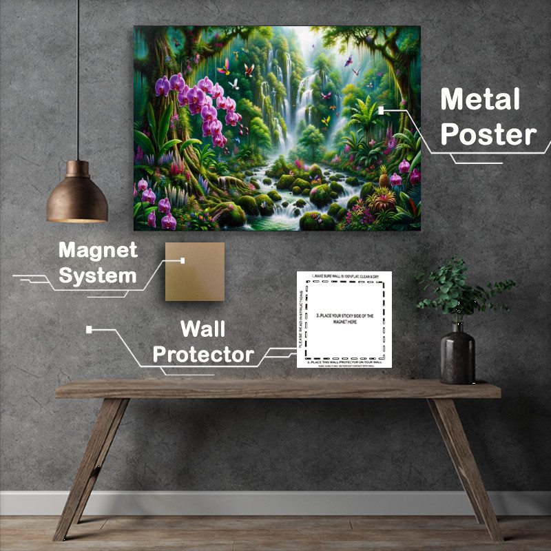 Buy Metal Poster : (Oasis a tropical rainforest where exotic orchids bloom)