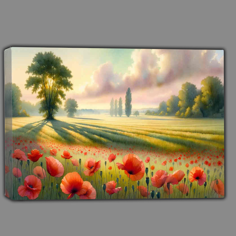Buy Canvas : (Poppies Whisper a vast meadow under a delicate pastel sky)