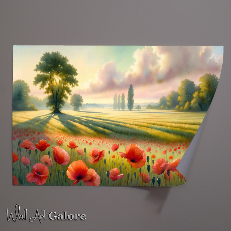 Buy Unframed Poster : (Poppies Whisper a vast meadow under a delicate pastel sky)