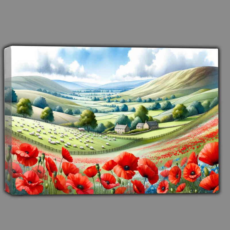 Buy Canvas : (Poppy Pastures rolling hills adorned with bright red poppies)