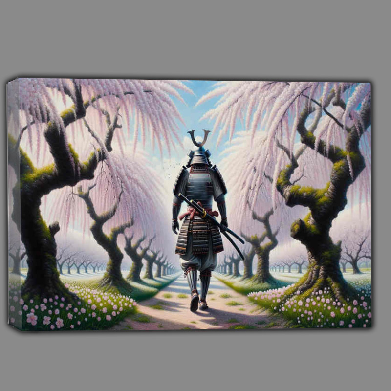 Buy Canvas : (Blade a samurai walking through a serene cherry orchard)