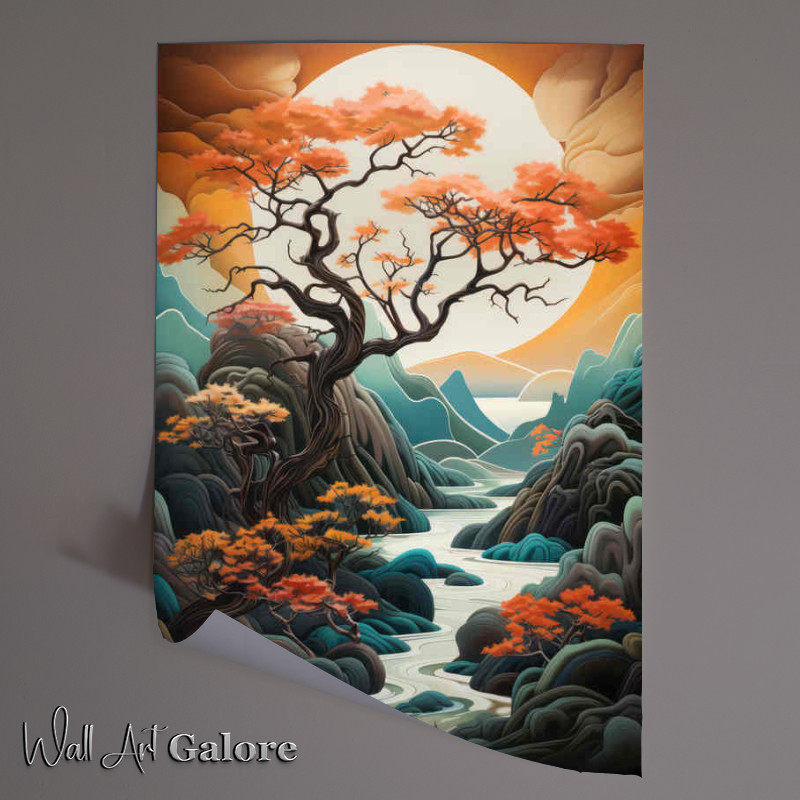 Buy Unframed Poster : (Mountains in japan with a lush tree)