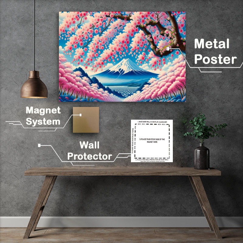Buy Metal Poster : (Beneath Blossom Boughs where Mount Fuji is)