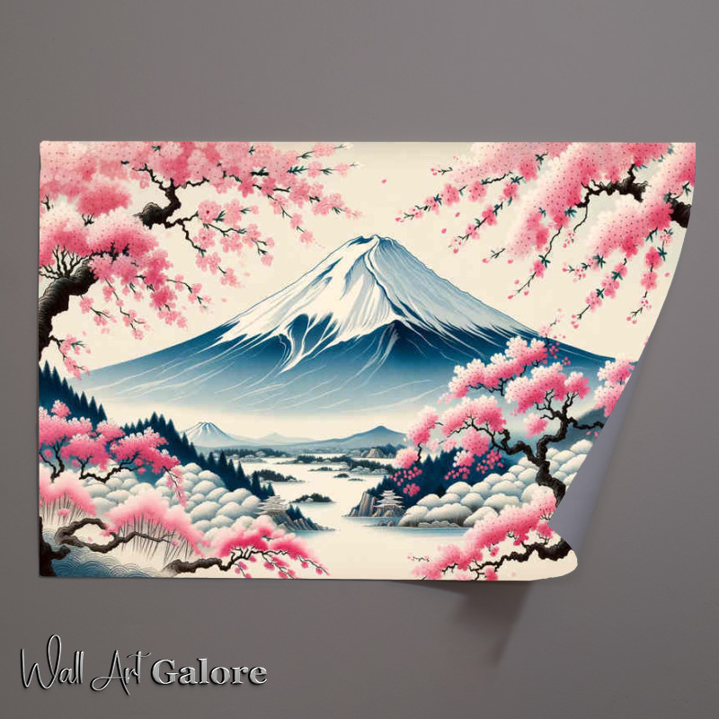 Buy Unframed Poster : (Floral Frame showcasing majestic Mount Fuji)