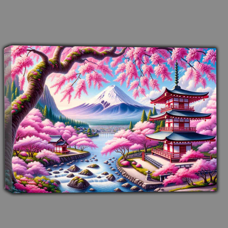 Buy Canvas : (Sakura Serenity painting where vibrant pink cherry blossoms)