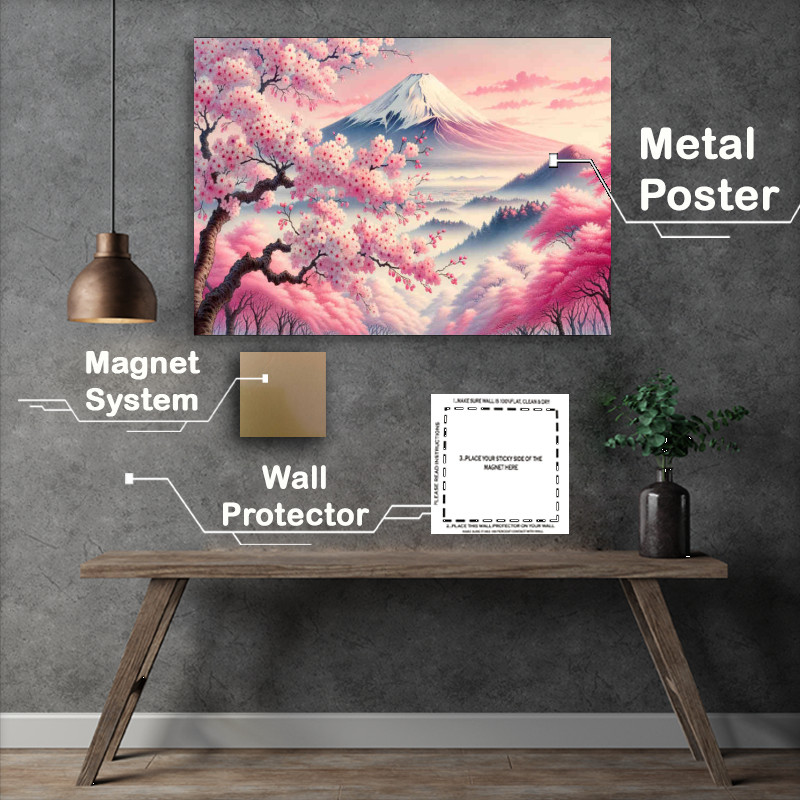 Buy Metal Poster : (Sakura Splendor Mount Fuji standing tall)