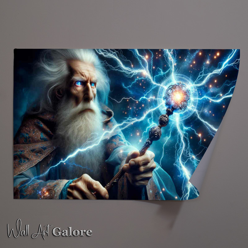 Buy Unframed Poster : (Magical Mastery an elder wizard his eyes alight with focus)