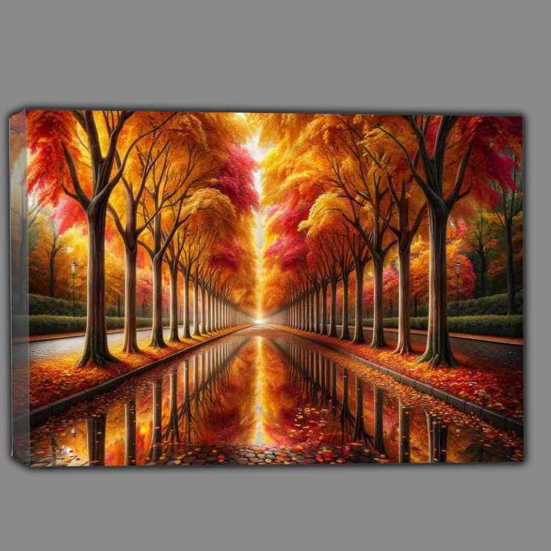 Buy Canvas : (Falls Finery a treelined avenue in the heart of autumn)
