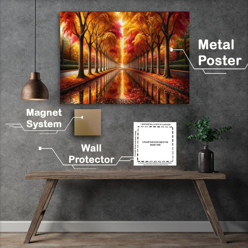 Buy Metal Poster : (Falls Finery a treelined avenue in the heart of autumn)