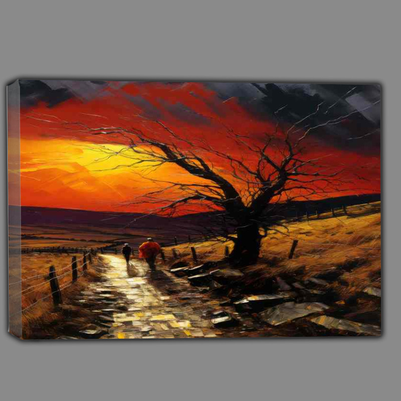 Buy Canvas : (Lonely tree down the single track evening sky)