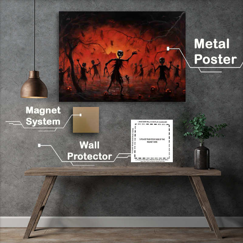 Buy Metal Poster : (Halloween zombies dancing at the disco)