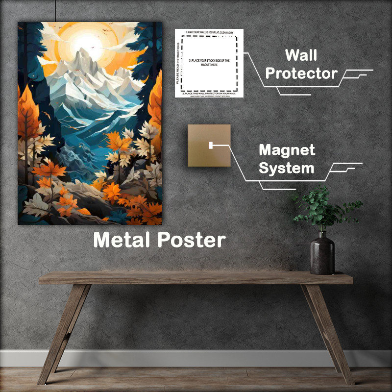 Buy Metal Poster : (The Mountain range with autumn leaves)