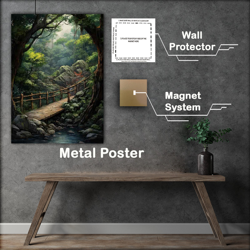 Buy Metal Poster : (A Bridge nestles in the forest)