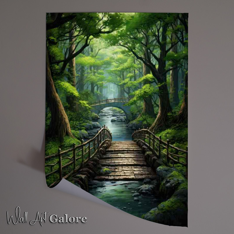 Buy Unframed Poster : (A Wooden bridge over the river with trees surrounded)