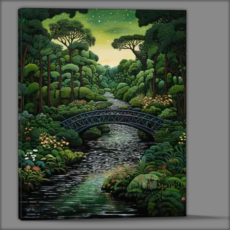 Buy Canvas : (Bridge over the river with green trees)