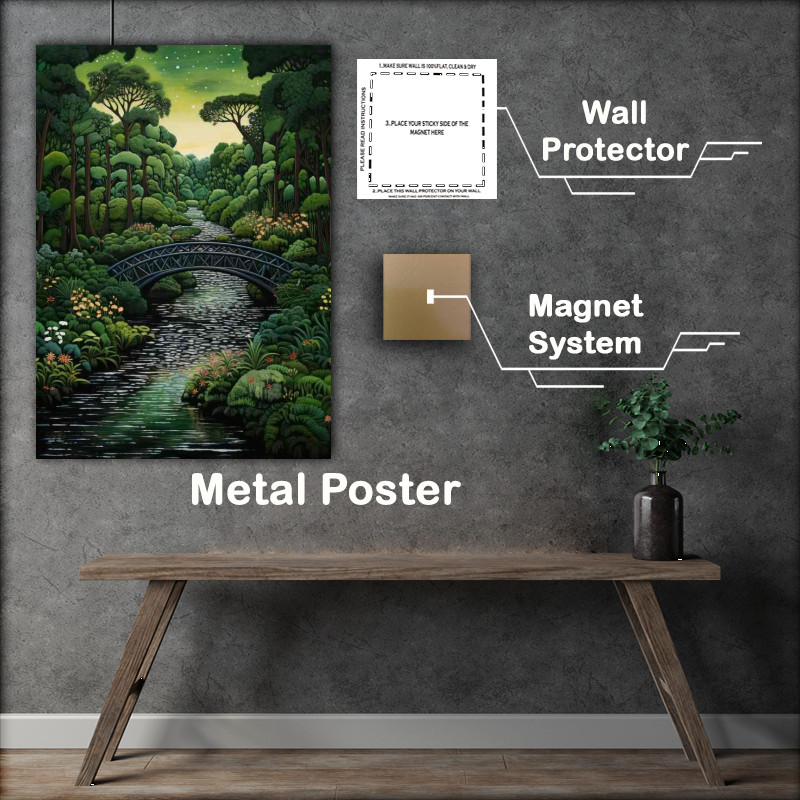 Buy Metal Poster : (Bridge over the river with green trees)