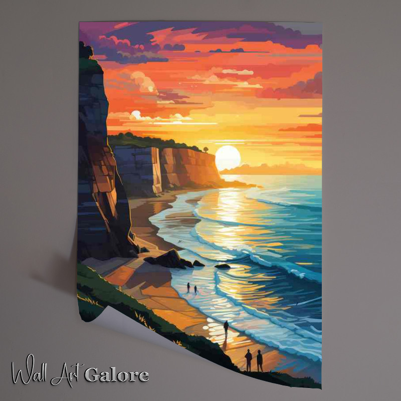 Buy Unframed Poster : (Cliffs and a beach scene with setting sun)