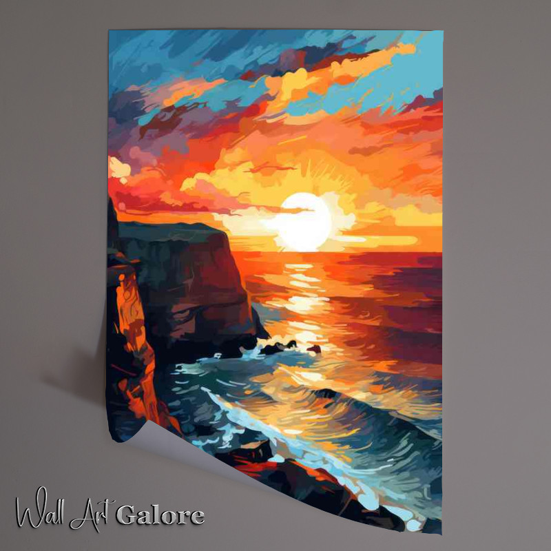 Buy Unframed Poster : (Setting sun over the sea and cliff tops)