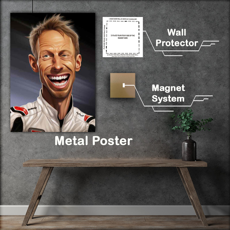 Buy Metal Poster : (Caricature of Jenson Button F1 driver)