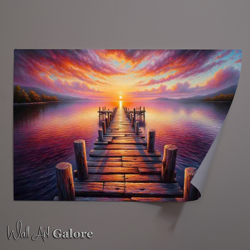 Buy Unframed Poster : (Sunset Serenity a rustic wooden jetty)