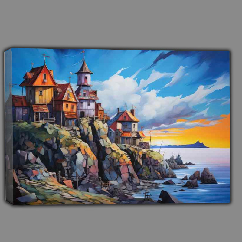 Buy Canvas : (the little habour with the village houses by the sea)