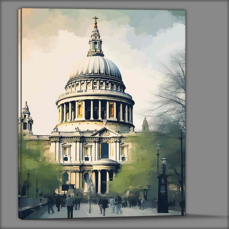 Buy Canvas : (London church saint pauls watercolour style)