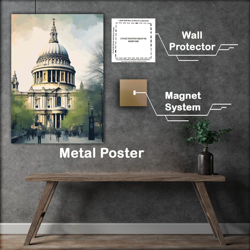 Buy Metal Poster : (London church saint pauls watercolour style)