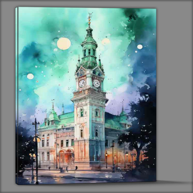 Buy Canvas : (The Tower clock in a fresh watercolour style)