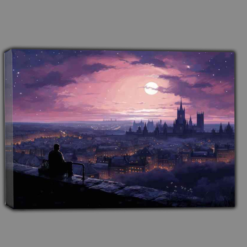 Buy Canvas : (City at night looking across the purple skyline)