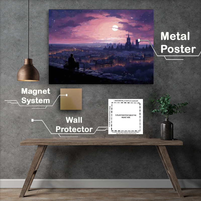 Buy Metal Poster : (City at night looking across the purple skyline)