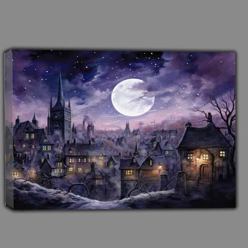 Buy Canvas : (City at night with full moon)