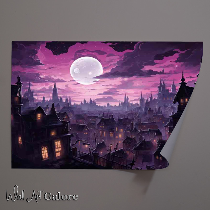 Buy Unframed Poster : (City with a cloudy purple sky at night)