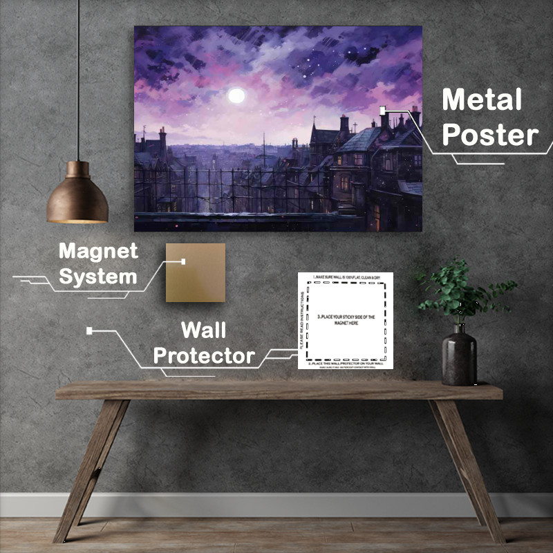 Buy Metal Poster : (Purple sky at night in the city centre)