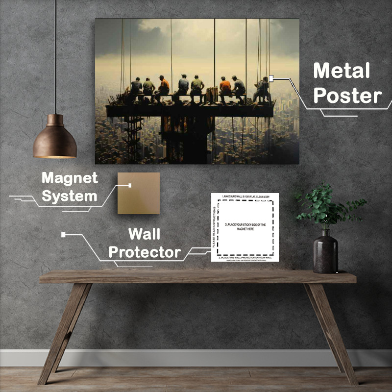 Buy Metal Poster : (Workers On the Edge Of A Skyscraper In New York)