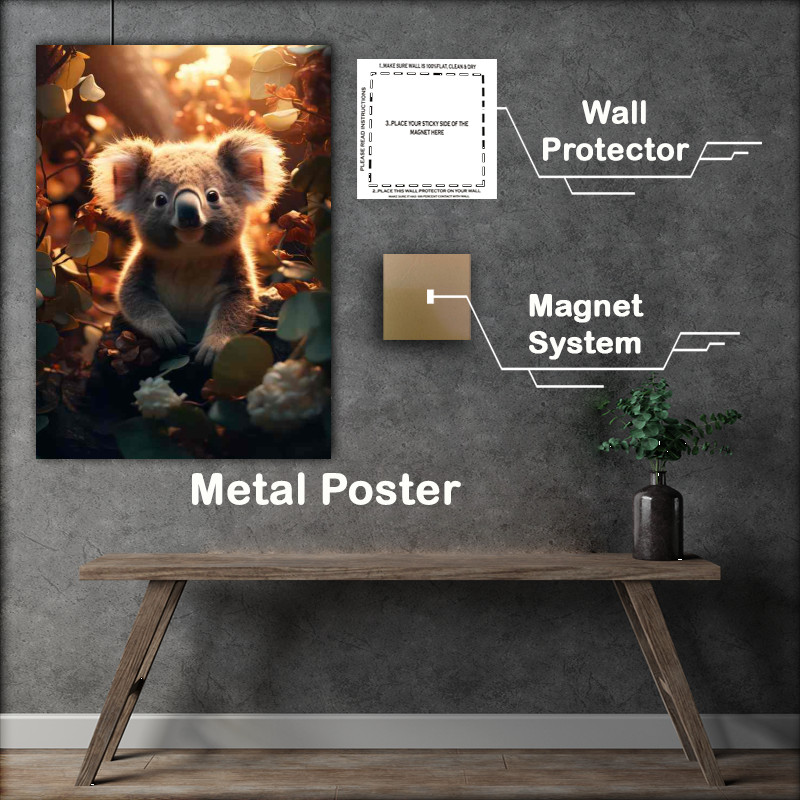 Buy Metal Poster : (A Koala with the sun behind it looking up at the camera)