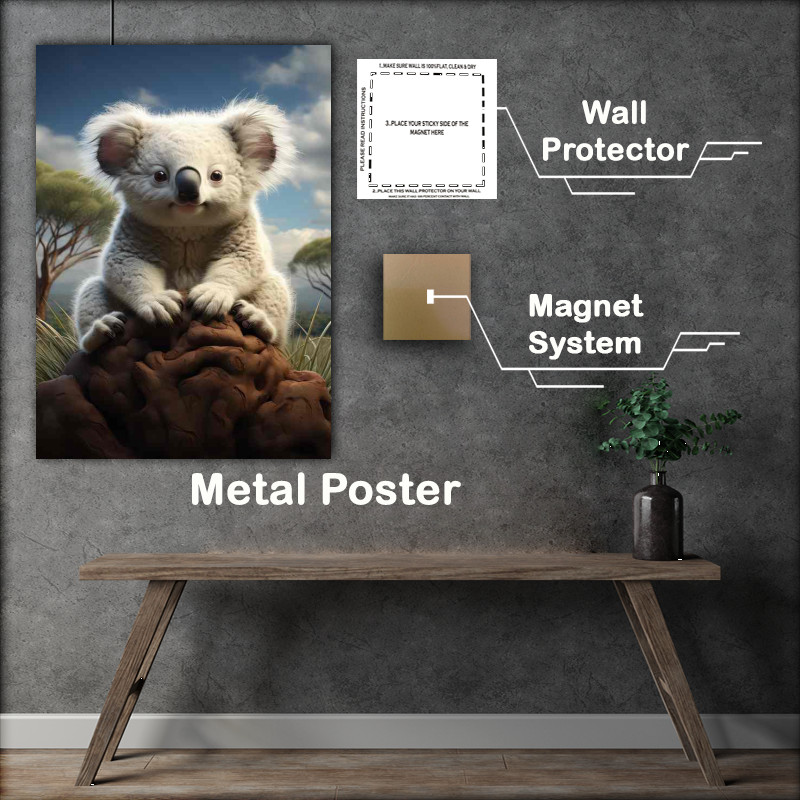 Buy Metal Poster : (A little koala sitting on grass in the desert)