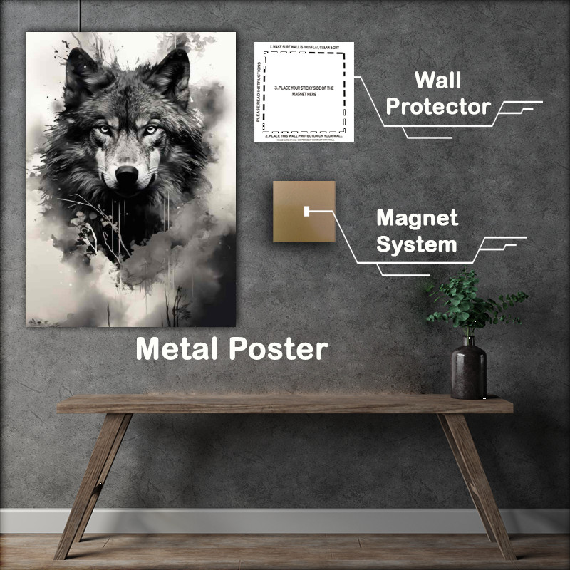 Buy Metal Poster : (Black and white lone wolf)