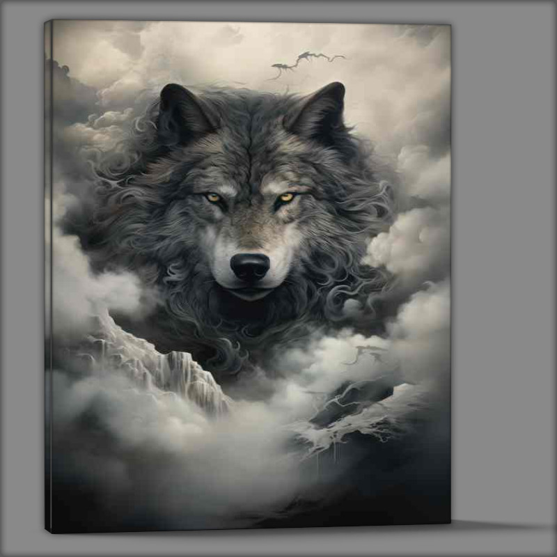 Buy Canvas : (Black and white wolf surrounded by mist and fog)