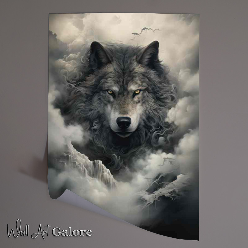 Buy Unframed Poster : (Black and white wolf surrounded by mist and fog)