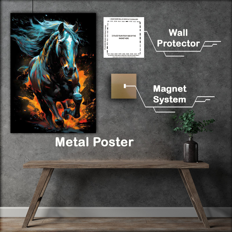 Buy Metal Poster : (Colourful horse running splash of colour)