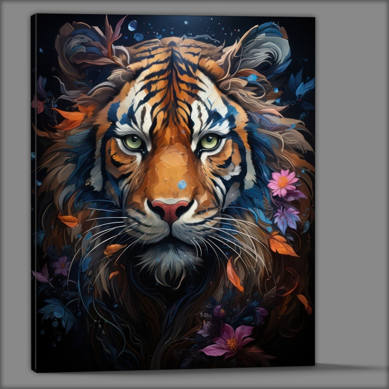 Buy Canvas : (Colourful majestic Tiger surrounded by flowers)
