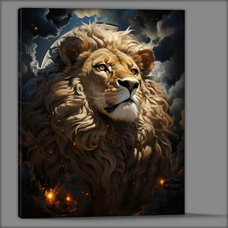 Buy Canvas : (Lion Looking into the bright sky)